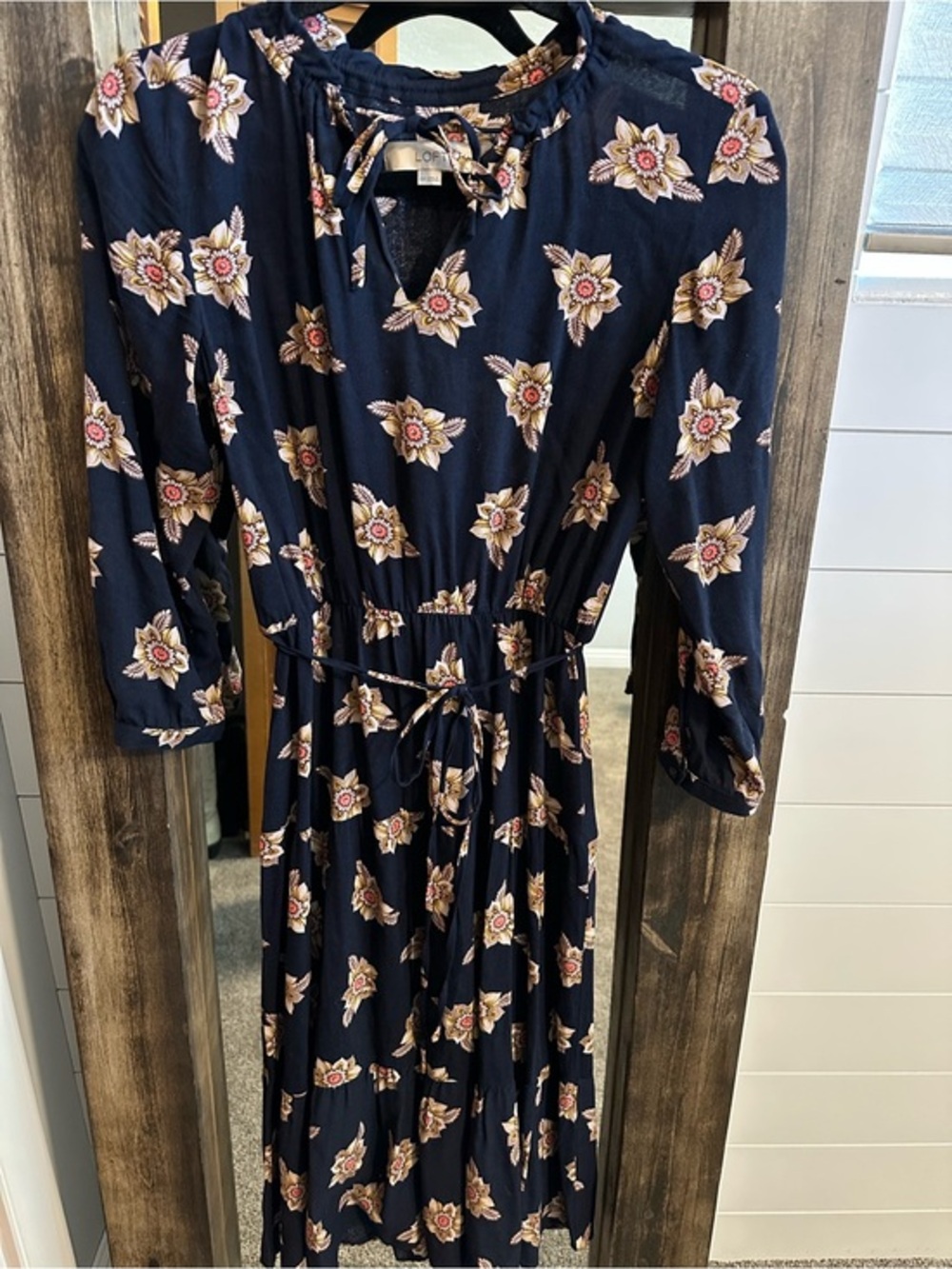 LOFT Petite Navy Floral Midi Dress XSP Boho Cottagecore Wedding Business Casual